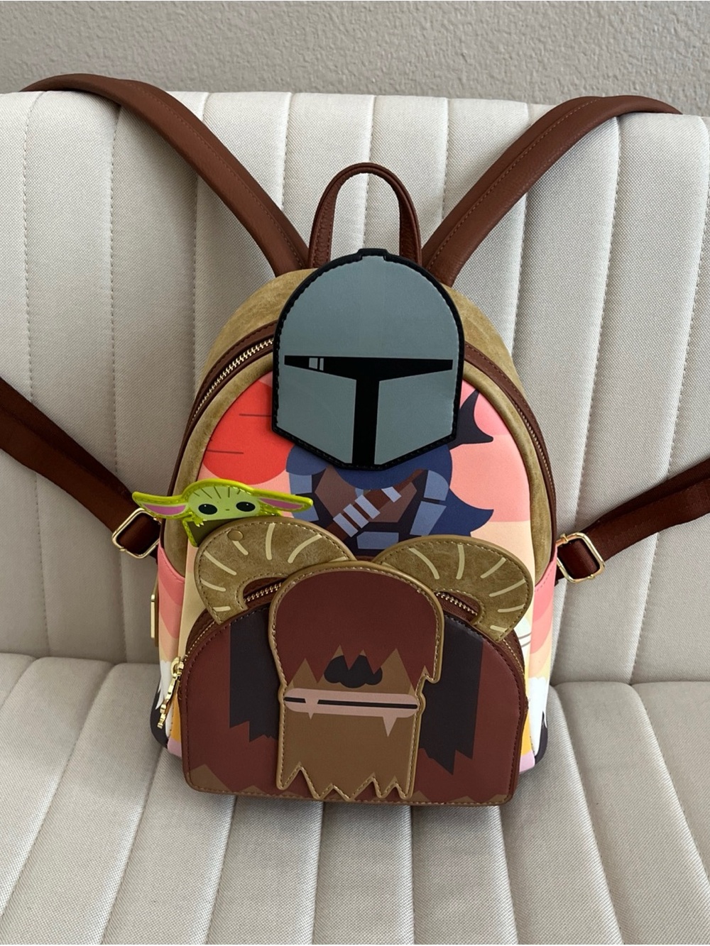Loungefly Brown and Pink Star Wars Mandalorian Kids Mini Backpack